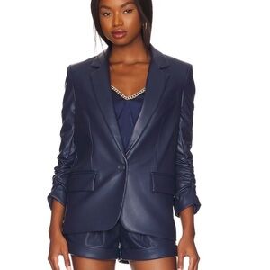 Generation Love Super Soft Millie Vegan Leather Blazer in Navy Blue